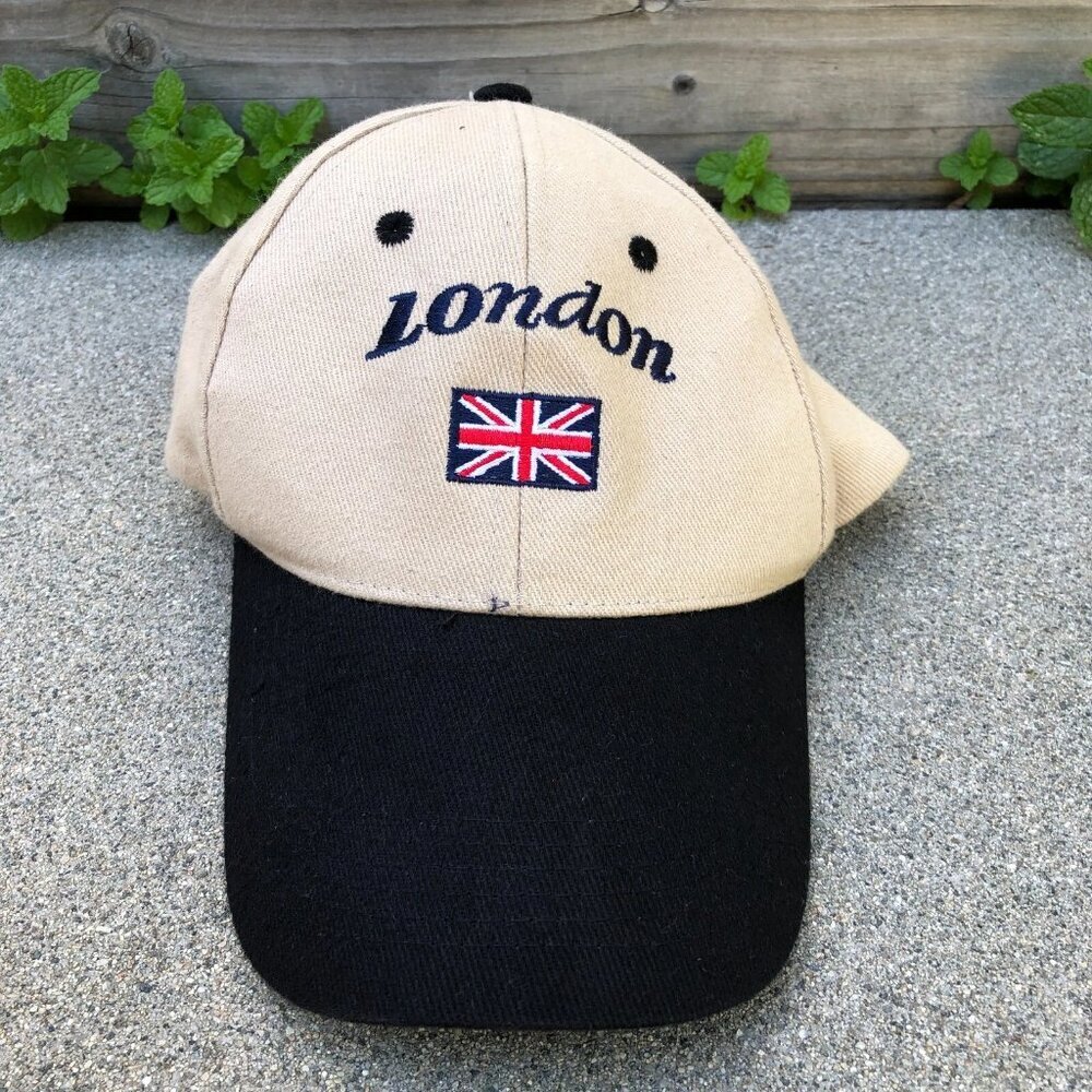 Vintage Y2K London Flag Baseball Hat Men's OS Beige Black Lumberjack Cotton​​